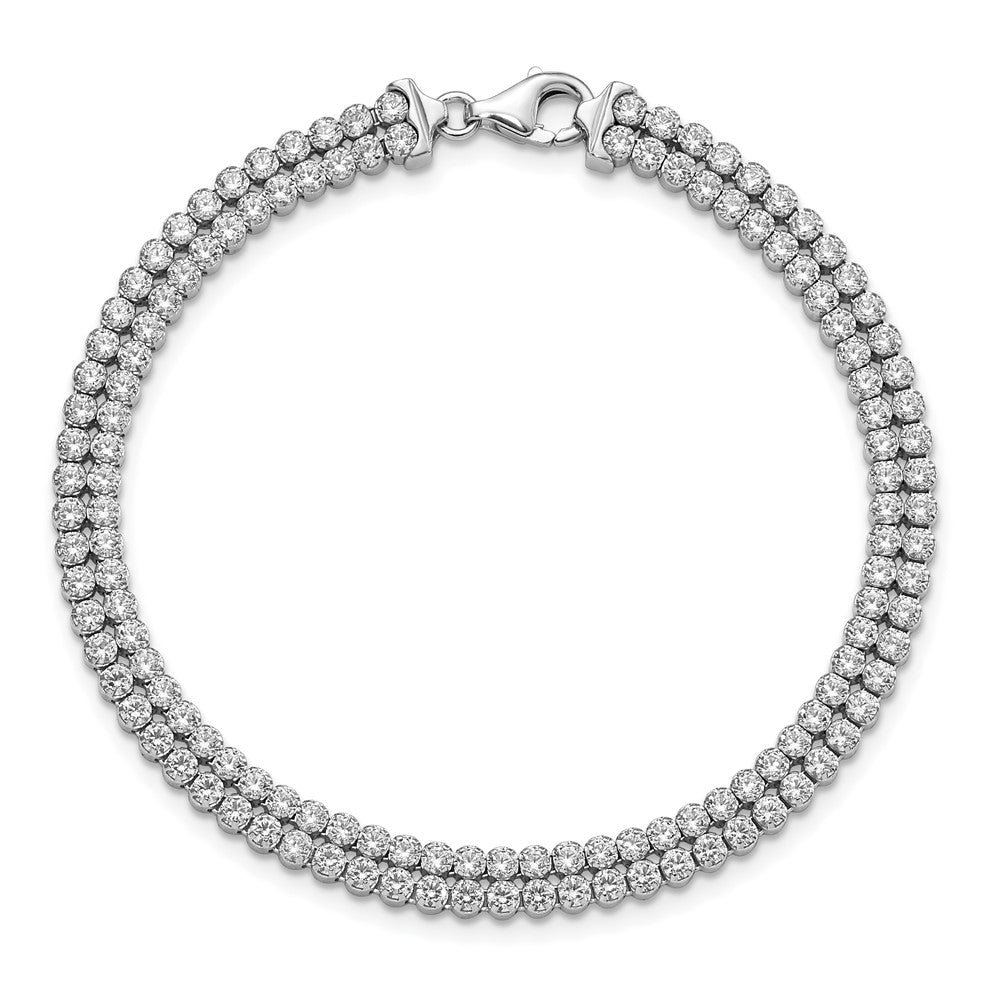 7 Zoll Sterlingsilber Poliert Zirkonia 2 Strang Armband