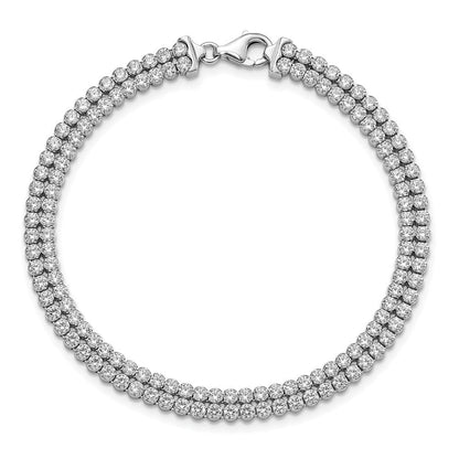 7 Zoll Sterlingsilber Poliert Zirkonia 2 Strang Armband