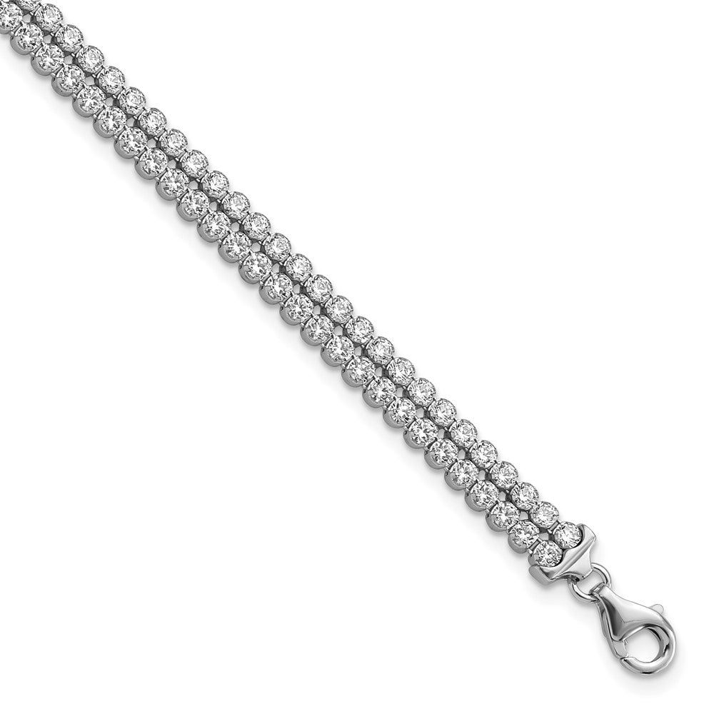 7 Zoll Sterlingsilber Poliert Zirkonia 2 Strang Armband