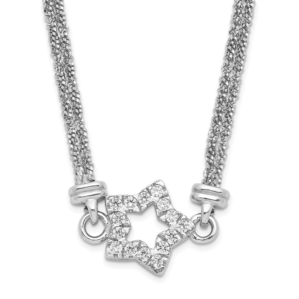 Sterlingsilber Zirkonia Stern 2 Strang Diamantiert mit 2 Zoll Verlängerung Halskette