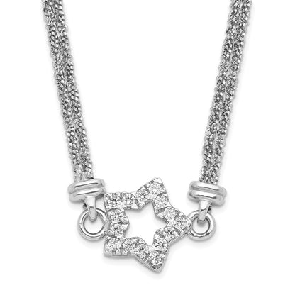 Sterlingsilber Zirkonia Stern 2 Strang Diamantiert mit 2 Zoll Verlängerung Halskette