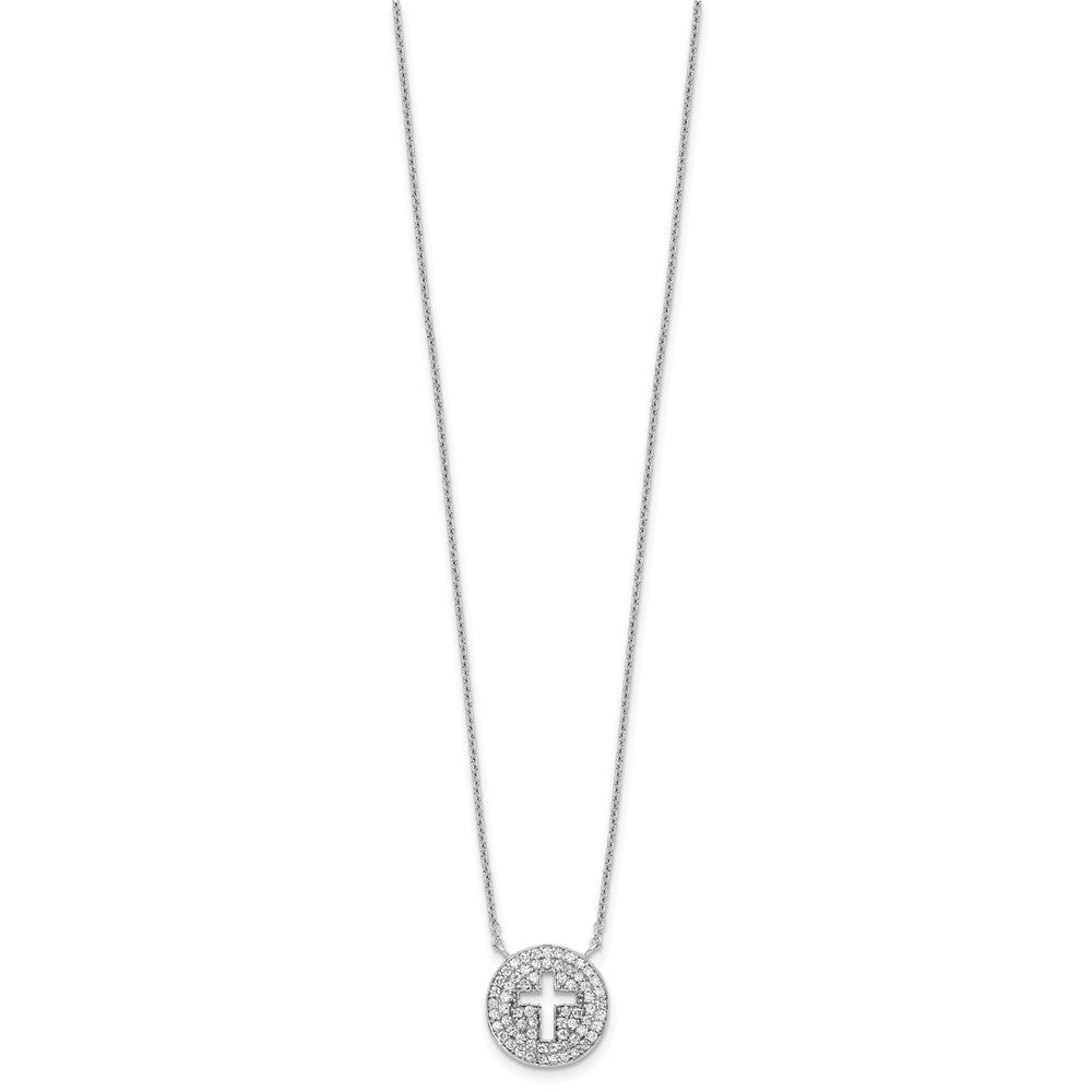 Sterlingsilber 18 Zoll Rhodiniert Poliert Zirkonia Kreuz Halskette