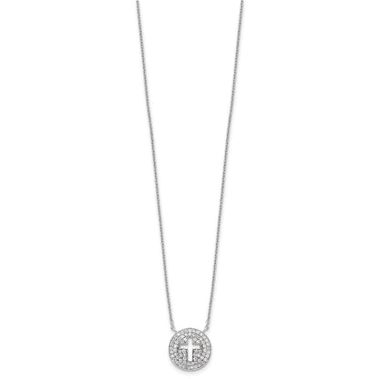 Sterlingsilber 18 Zoll Rhodiniert Poliert Zirkonia Kreuz Halskette