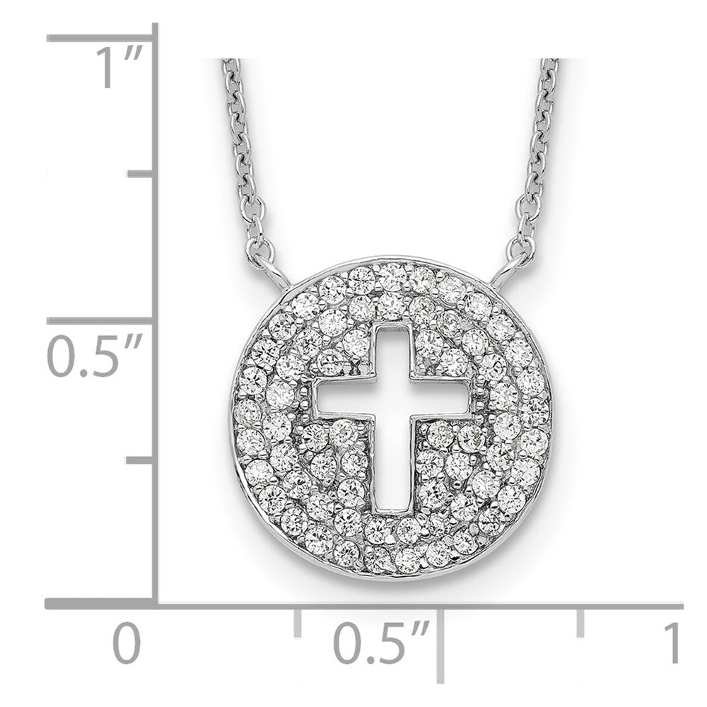 Sterlingsilber 18 Zoll Rhodiniert Poliert Zirkonia Kreuz Halskette