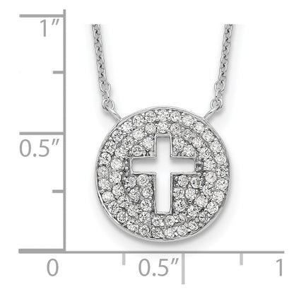Sterlingsilber 18 Zoll Rhodiniert Poliert Zirkonia Kreuz Halskette