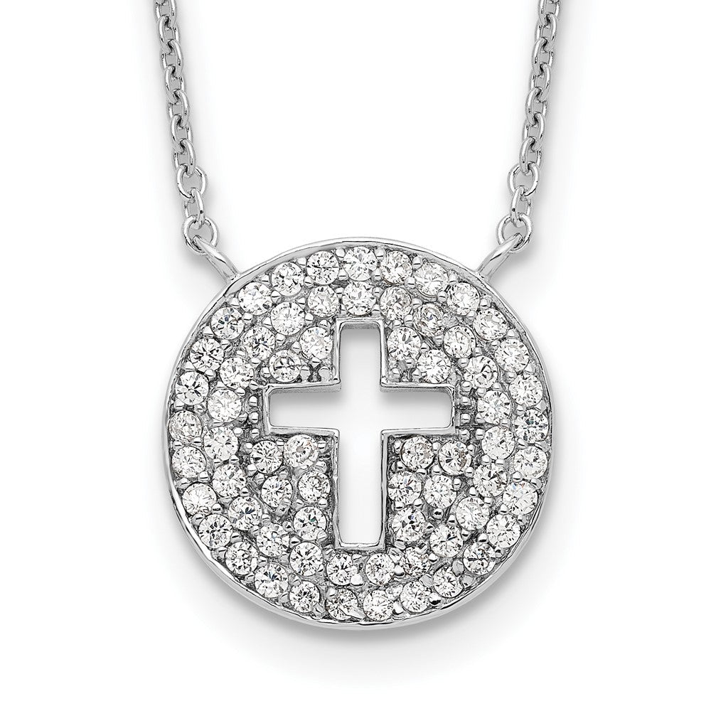 Sterlingsilber 18 Zoll Rhodiniert Poliert Zirkonia Kreuz Halskette