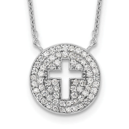 Sterlingsilber 18 Zoll Rhodiniert Poliert Zirkonia Kreuz Halskette