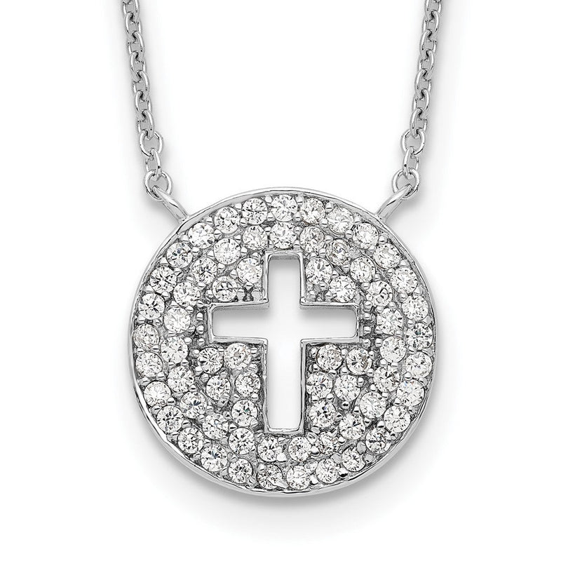 Sterlingsilber 18 Zoll Rhodiniert Poliert Zirkonia Kreuz Halskette