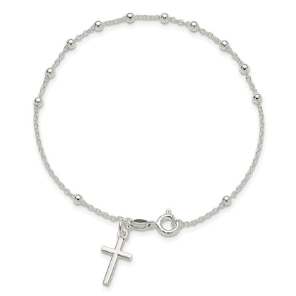 7.5 Zoll Sterlingsilber Gekugelt Kreuz Charm Armband