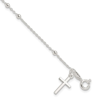 7.5 Zoll Sterlingsilber Gekugelt Kreuz Charm Armband