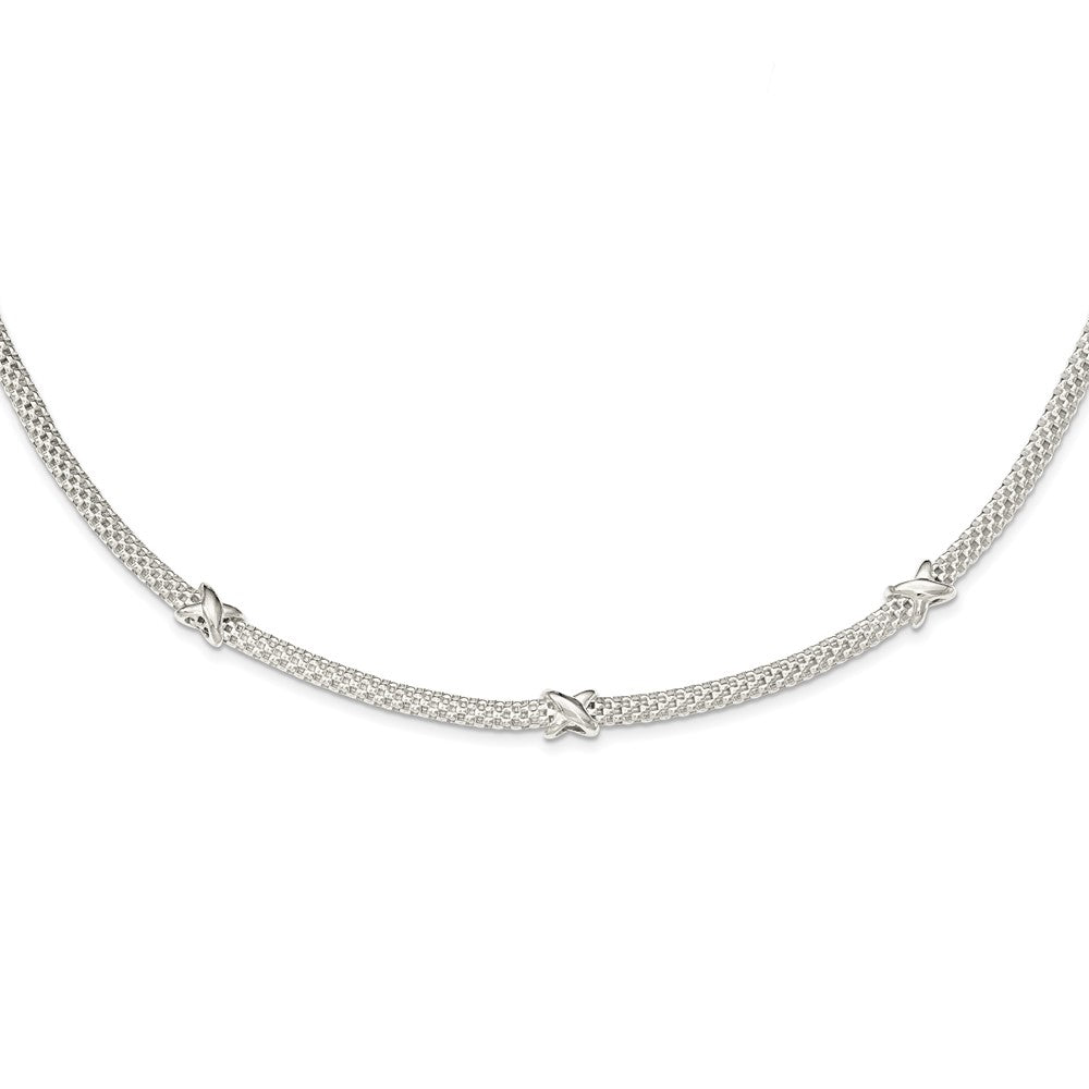 Sterlingsilber Netz mit X mit 1 Zoll Verlängerung Halskette