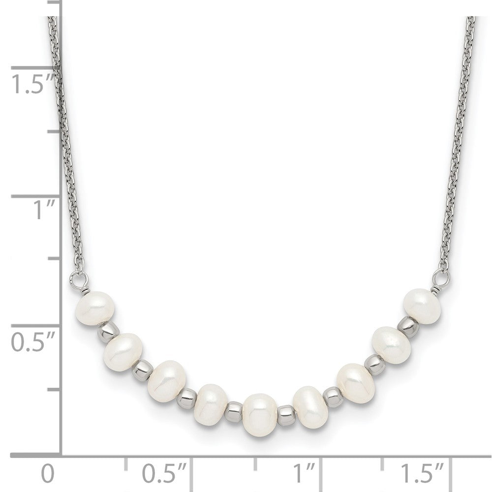 Sterlingsilber Poliert & Gekugelt 3-4mm Halb-round Süßwasser Zuchtperle Gebogen Kinder Halskette