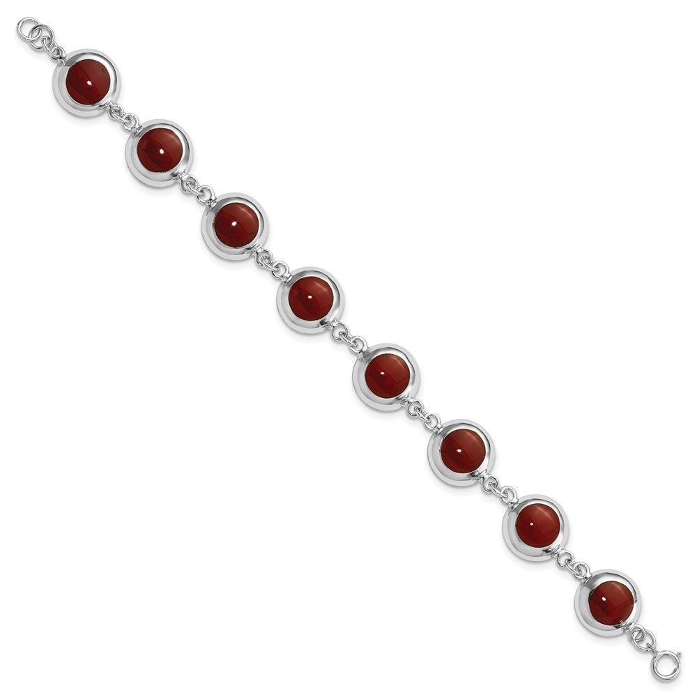 7 Zoll Sterlingsilber Poliert Rund Rot Synthetisch Coral Armband