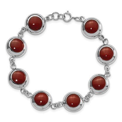 7 Zoll Sterlingsilber Poliert Rund Rot Synthetisch Coral Armband