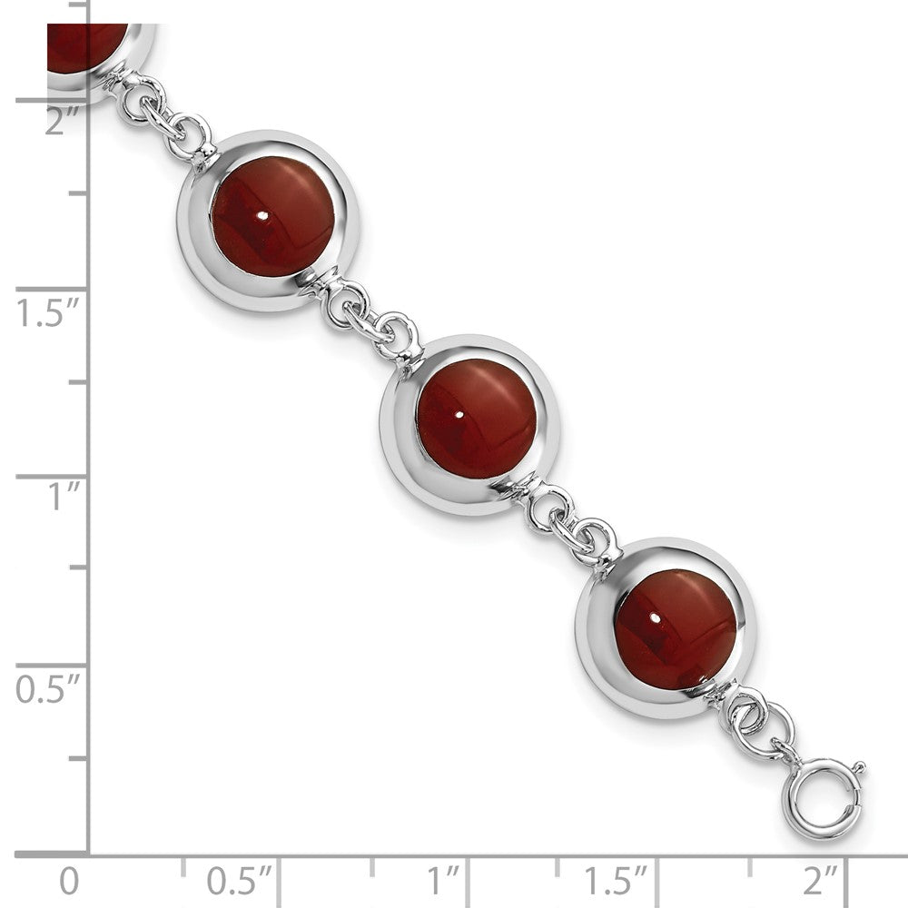 7 Zoll Sterlingsilber Poliert Rund Rot Synthetisch Coral Armband
