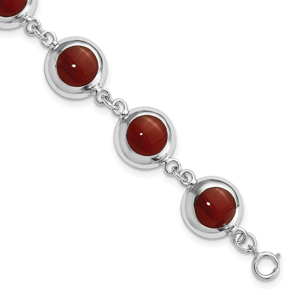 7 Zoll Sterlingsilber Poliert Rund Rot Synthetisch Coral Armband