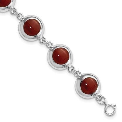 7 Zoll Sterlingsilber Poliert Rund Rot Synthetisch Coral Armband