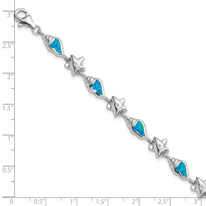Sterlingsilber Rhodium Seestern Zirkonia und Erzeugt Opal Seashell 7.25 Zoll Armband