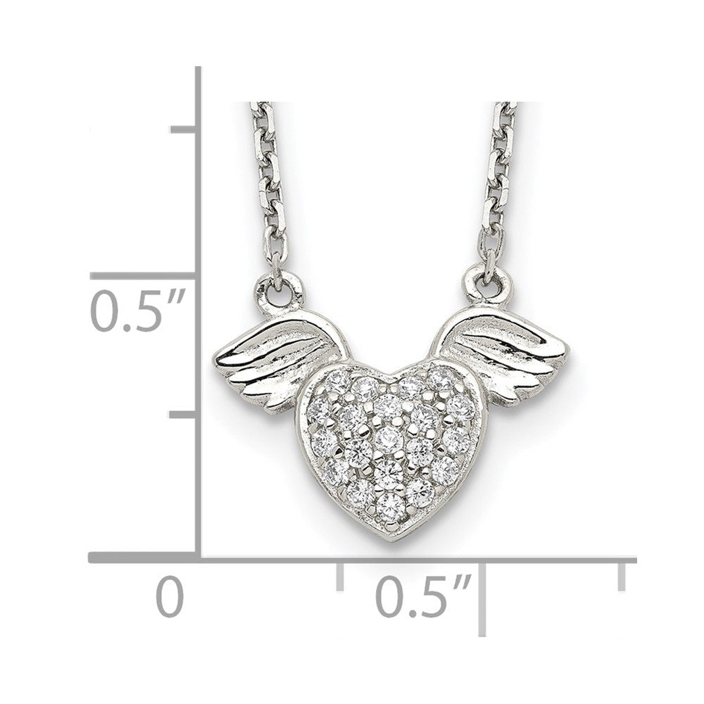 Sterlingsilber Rhodiniert Poliert Zirkonia Herz mit Flügel 16 Zoll Halskette