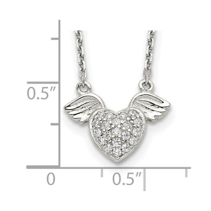 Sterlingsilber Rhodiniert Poliert Zirkonia Herz mit Flügel 16 Zoll Halskette