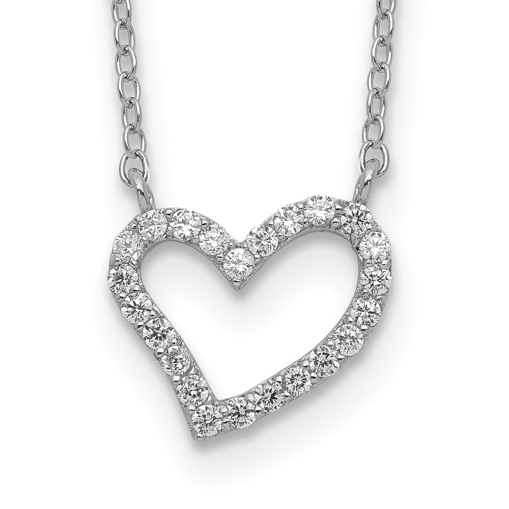 Sterlingsilber Rhodiniert Zirkonia Offen Herz 18 Zoll Halskette