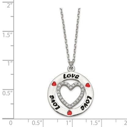 Sterlingsilber Poliert Emaille Zirkonia Herz Liebe Halskette