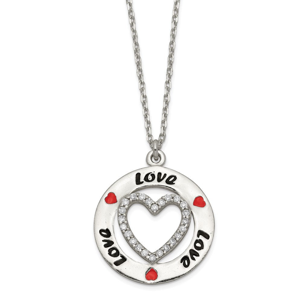 Sterlingsilber Poliert Emaille Zirkonia Herz Liebe Halskette