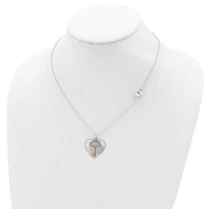 Sterlingsilber und Roséfarben Beweglich Herz Key Halskette
