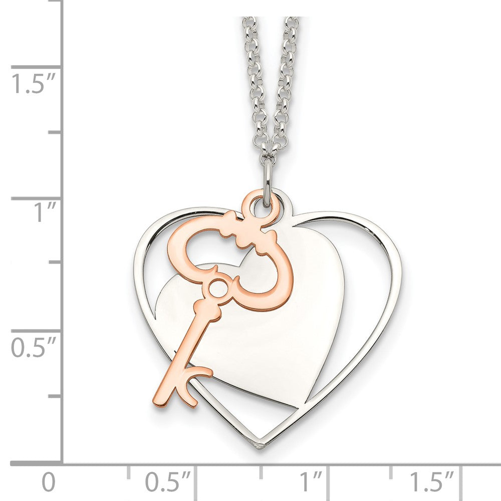 Sterlingsilber und Roséfarben Beweglich Herz Key Halskette