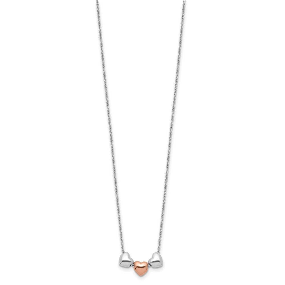 Sterlingsilber Rhodium Roséfarben 3-hearts Mit.75 Verlängerung Halskette