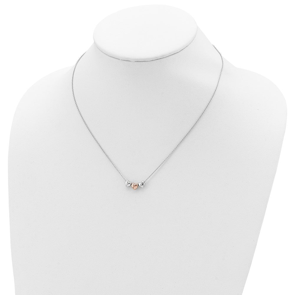 Sterlingsilber Rhodium Roséfarben 3-hearts Mit.75 Verlängerung Halskette