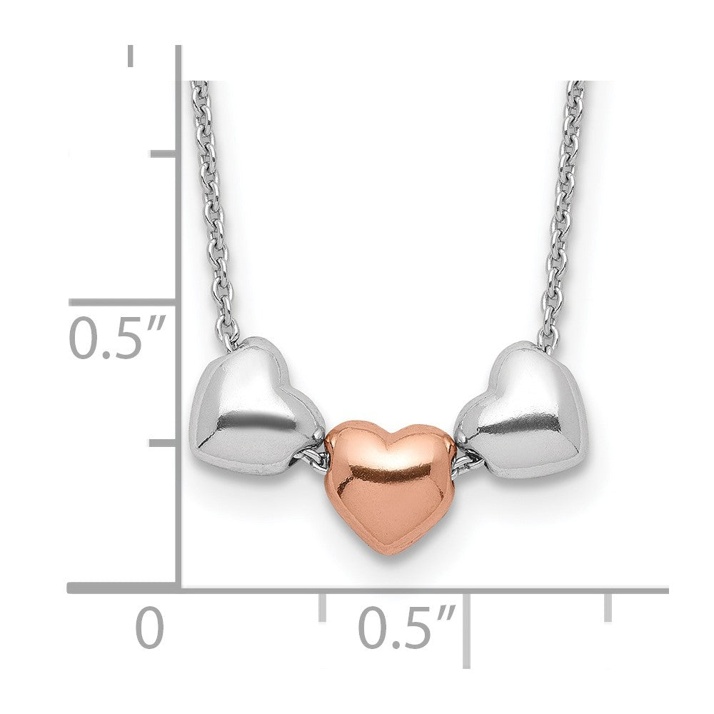 Sterlingsilber Rhodium Roséfarben 3-hearts Mit.75 Verlängerung Halskette