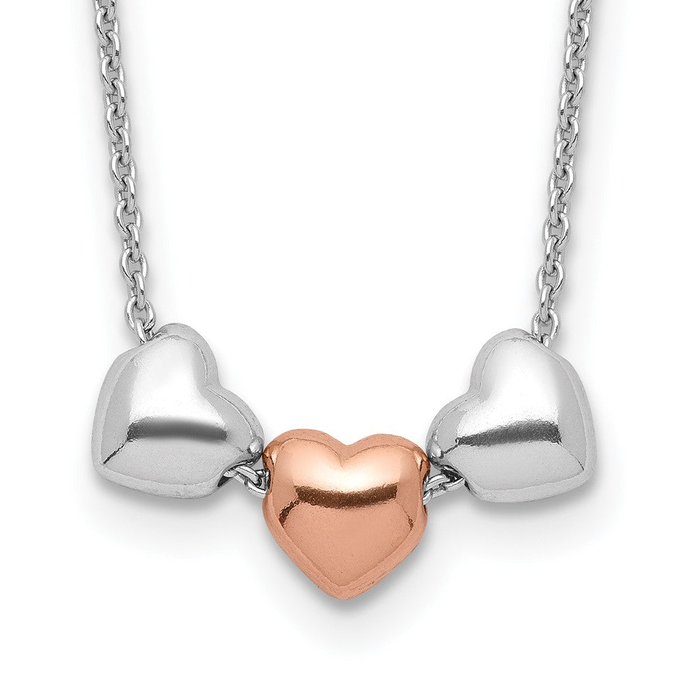 Sterlingsilber Rhodium Roséfarben 3-hearts Mit.75 Verlängerung Halskette