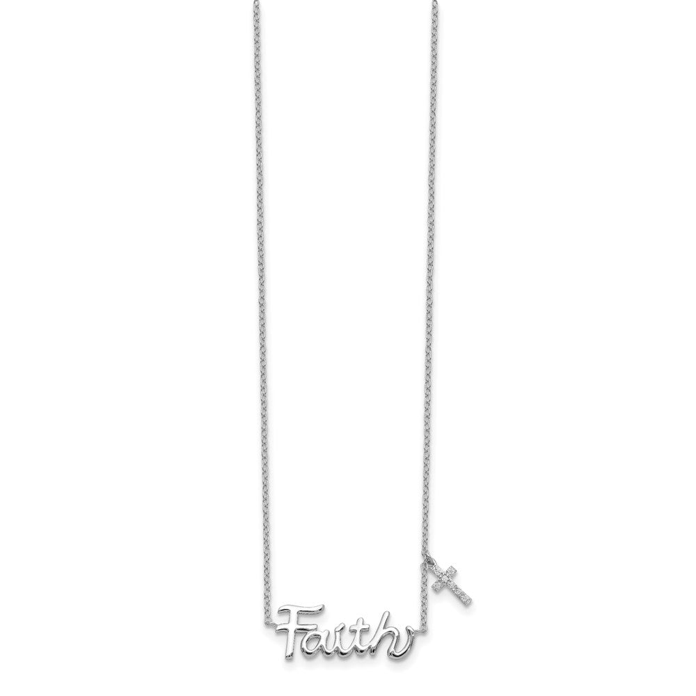 Sterlingsilber Rhodiniert Glaube mit Zirkonia Kreuz Charm Halskette