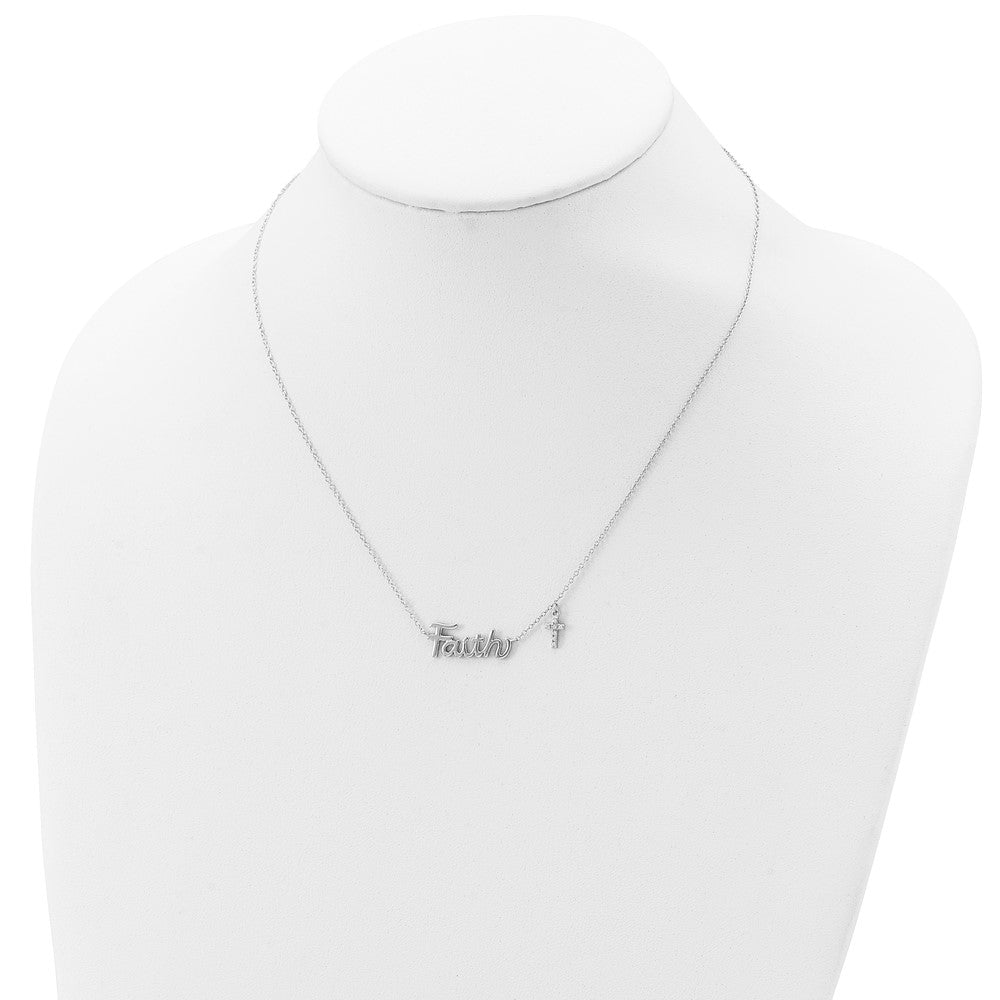 Sterlingsilber Rhodiniert Glaube mit Zirkonia Kreuz Charm Halskette