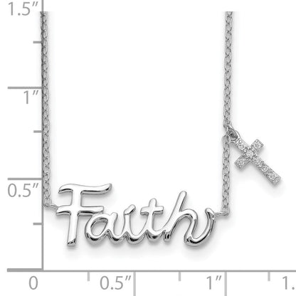 Sterlingsilber Rhodiniert Glaube mit Zirkonia Kreuz Charm Halskette
