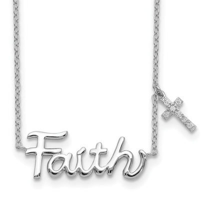 Sterlingsilber Rhodiniert Glaube mit Zirkonia Kreuz Charm Halskette