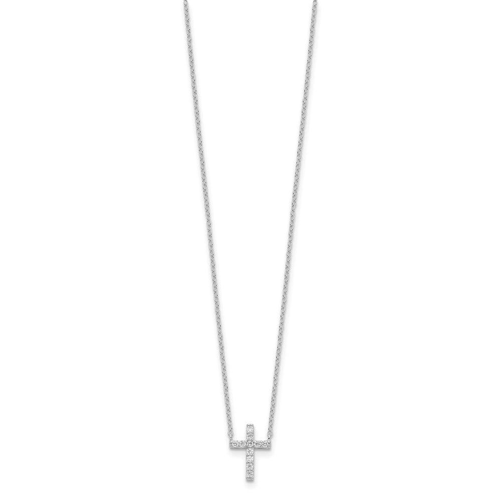 Sterlingsilber Rhodiniert Zirkonia Kreuz mit 2 Zoll Verlängerung. Halskette