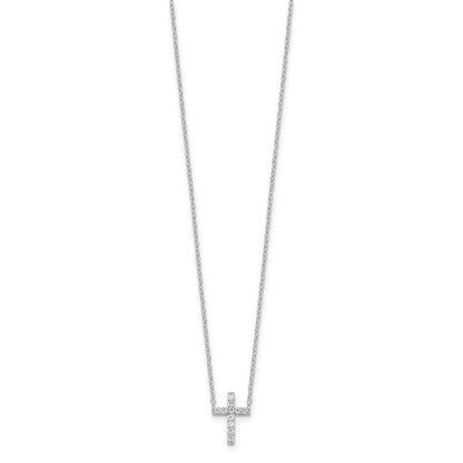 Sterlingsilber Rhodiniert Zirkonia Kreuz mit 2 Zoll Verlängerung. Halskette