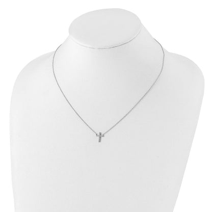 Sterlingsilber Rhodiniert Zirkonia Kreuz mit 2 Zoll Verlängerung. Halskette