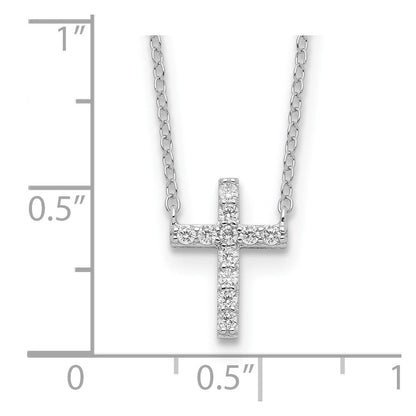 Sterlingsilber Rhodiniert Zirkonia Kreuz mit 2 Zoll Verlängerung. Halskette