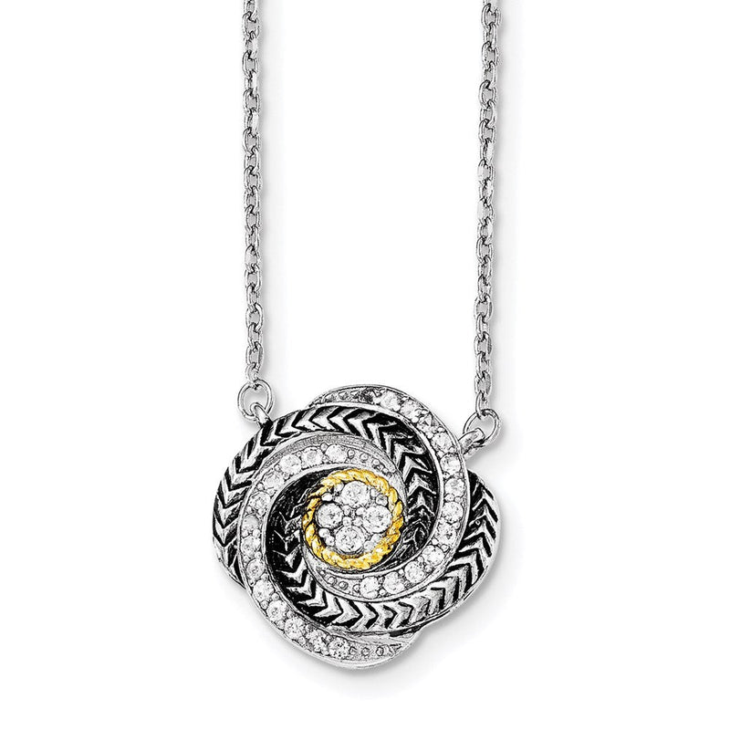 14K/silver Bicolor Sterlingsilber & 14K Gold Zirkonia Gedreht mit 2 Zoll Verlängerung Halskette