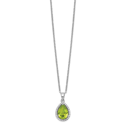 Sterlingsilber Rhodium Poliert Synthetisch Peridot & Zirkonia Halskette