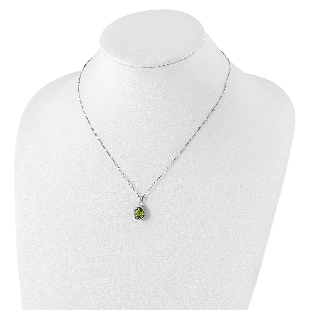 Sterlingsilber Rhodium Poliert Synthetisch Peridot & Zirkonia Halskette