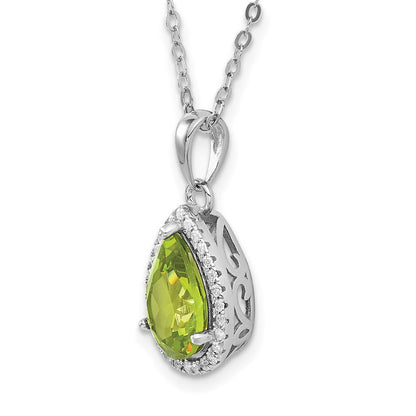 Sterlingsilber Rhodium Poliert Synthetisch Peridot & Zirkonia Halskette