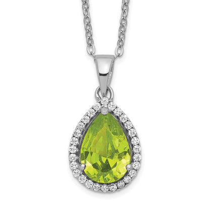 Sterlingsilber Rhodium Poliert Synthetisch Peridot & Zirkonia Halskette