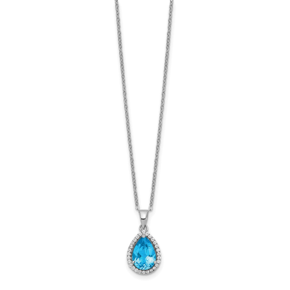 Sterlingsilber Rhodium Poliert Blautopas & Zirkonia Halskette