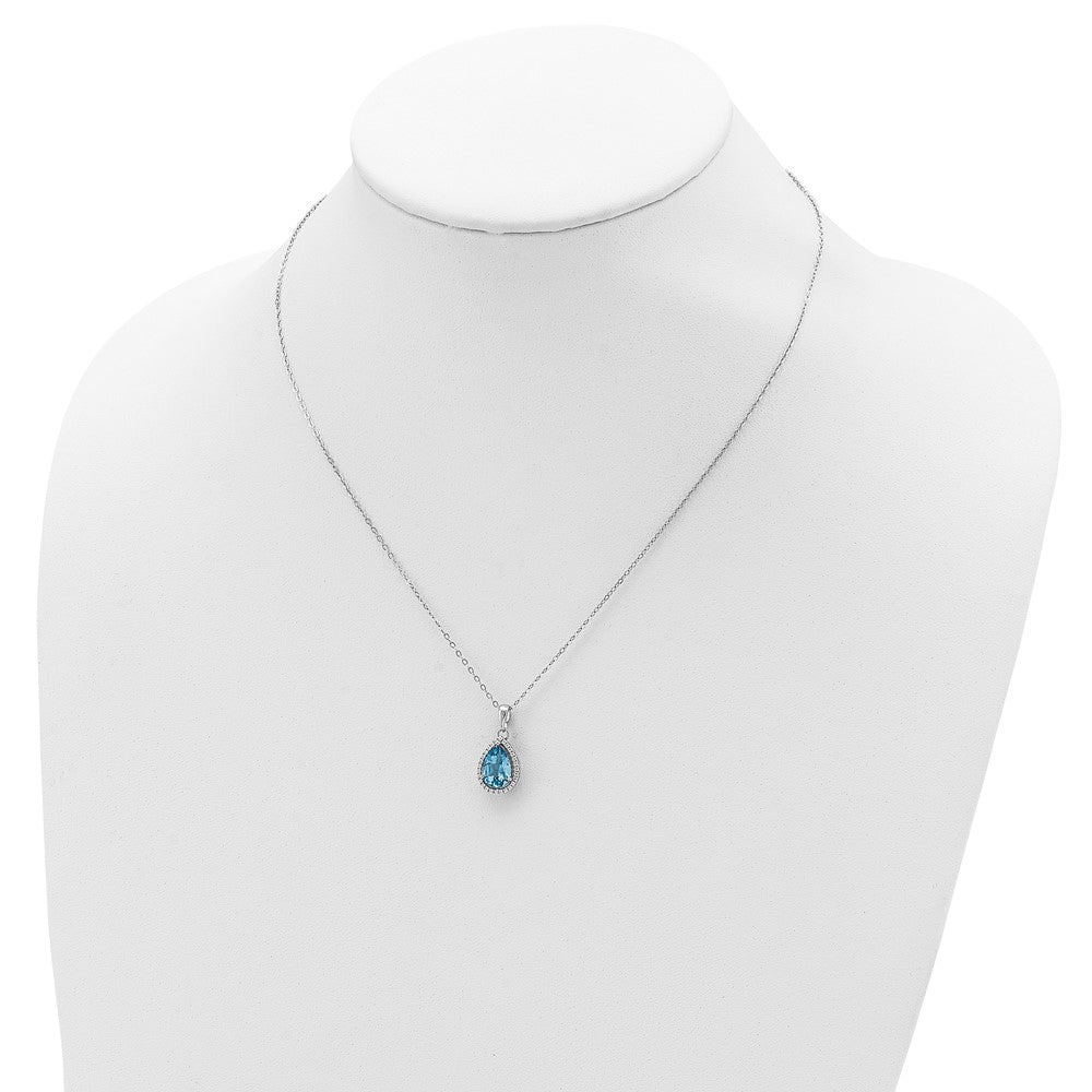 Sterlingsilber Rhodium Poliert Blautopas & Zirkonia Halskette