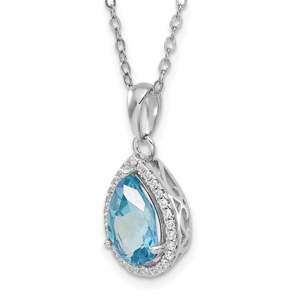 Sterlingsilber Rhodium Poliert Blautopas & Zirkonia Halskette