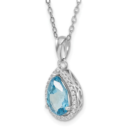 Sterlingsilber Rhodium Poliert Blautopas & Zirkonia Halskette